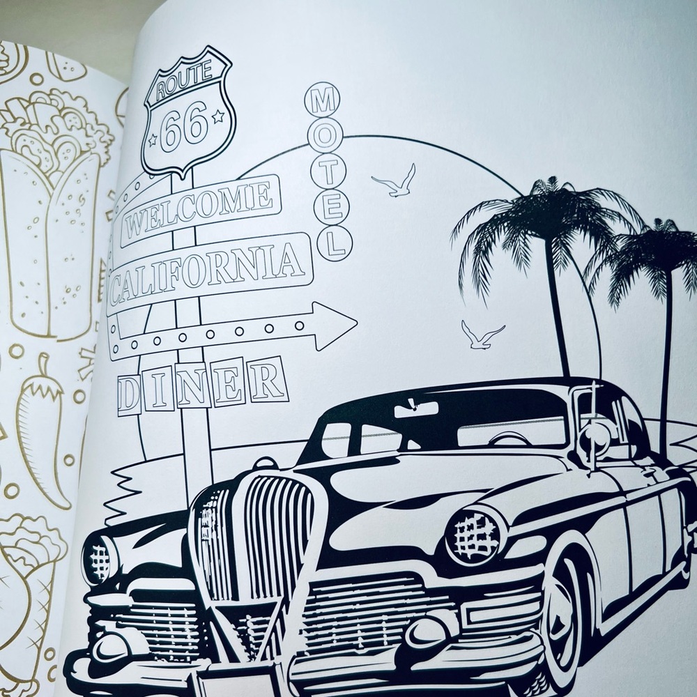 Route 66 Coloring Book Adult Relaxation Cars Roadtrip USA Diners Americana - Picture 5 of 13
